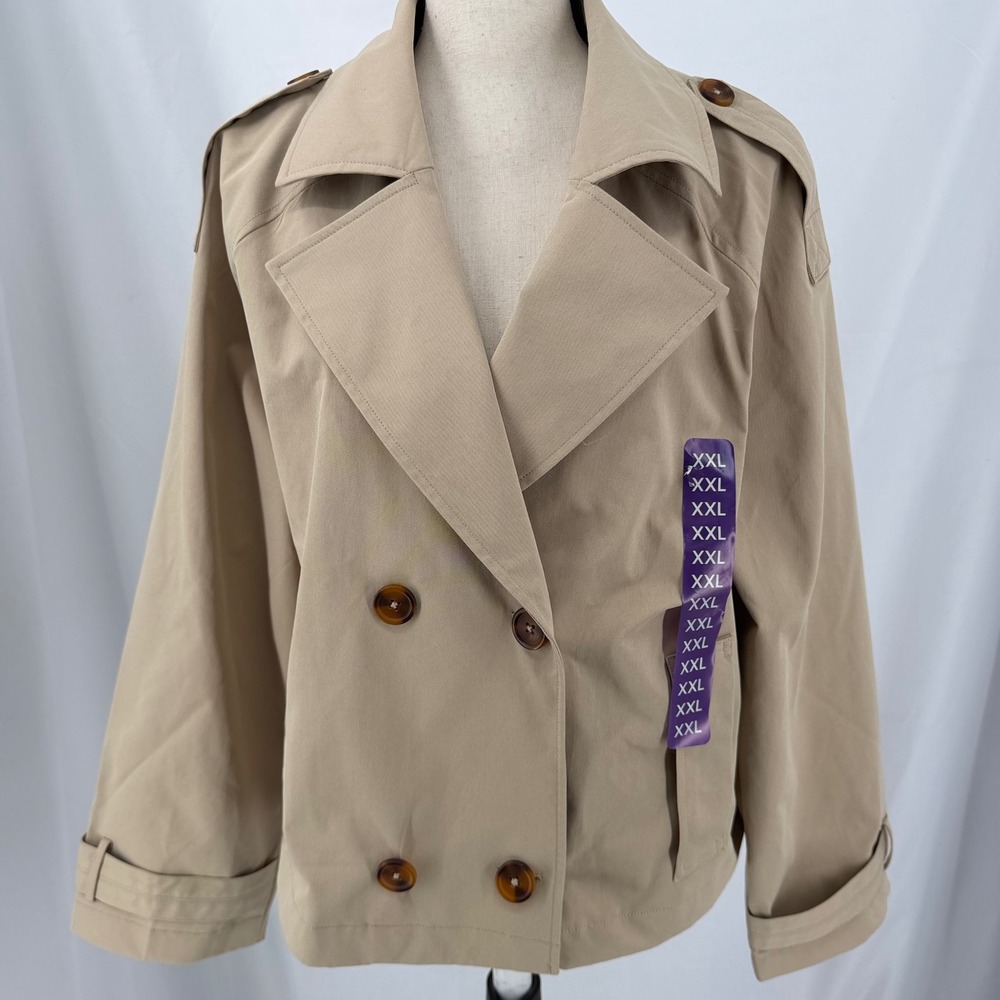 Rebecca Minkoff Womens Cropped Trench Coat Khaki Tan Double Breasted XXL RMD5165
